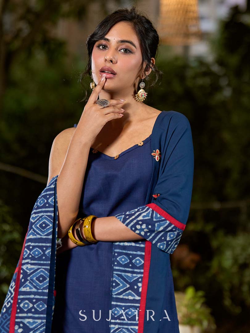 Midnight Blue Cotton Spaghetti Kurta with Adjustable Straps