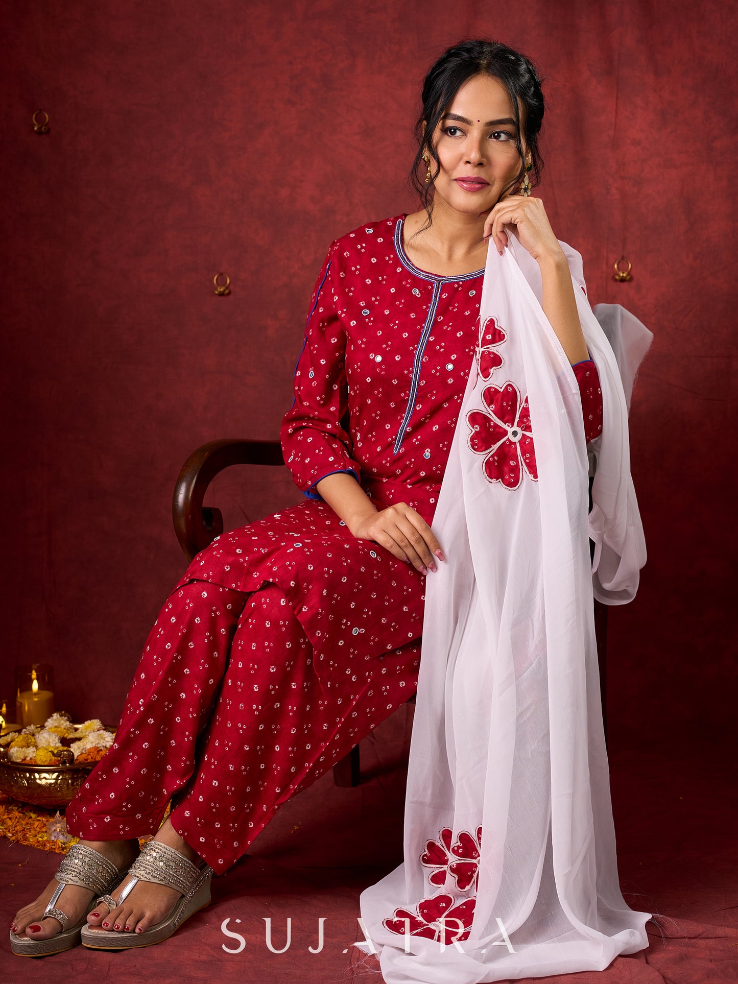 white chiffon applique dupatta