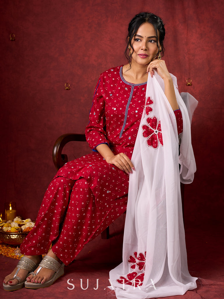 white chiffon applique dupatta