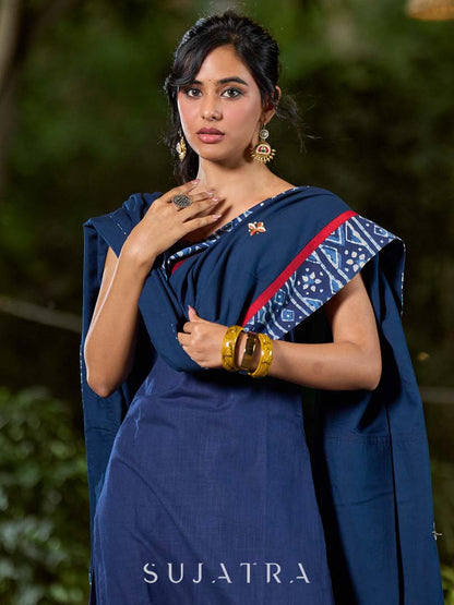 Midnight Blue Cotton Spaghetti Kurta with Adjustable Straps