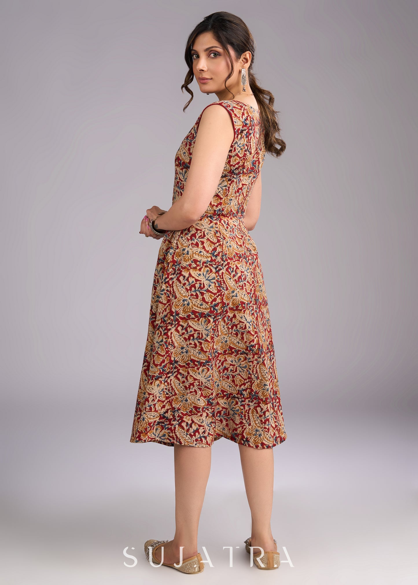 Timeless Maroon Kalamkari Sleeveless Dress - Hakoba jacket optional