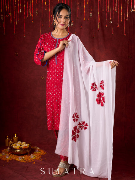white chiffon applique dupatta