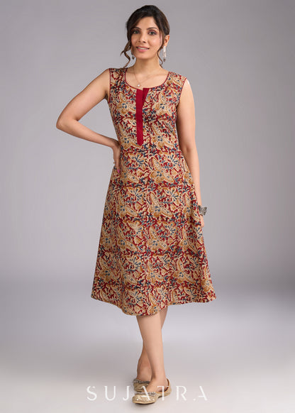 Timeless Maroon Kalamkari Sleeveless Dress - Hakoba jacket optional