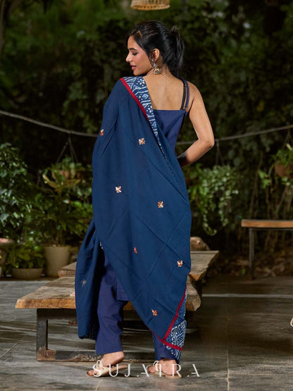 Midnight Blue Cotton Spaghetti Kurta with Adjustable Straps