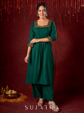 Elegant rayon kurta featuring tucks, square neck, and sparkling mirror detailing - Pant optional