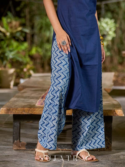 Contemporary Blue Cotton Kurta with Adjustable Straps