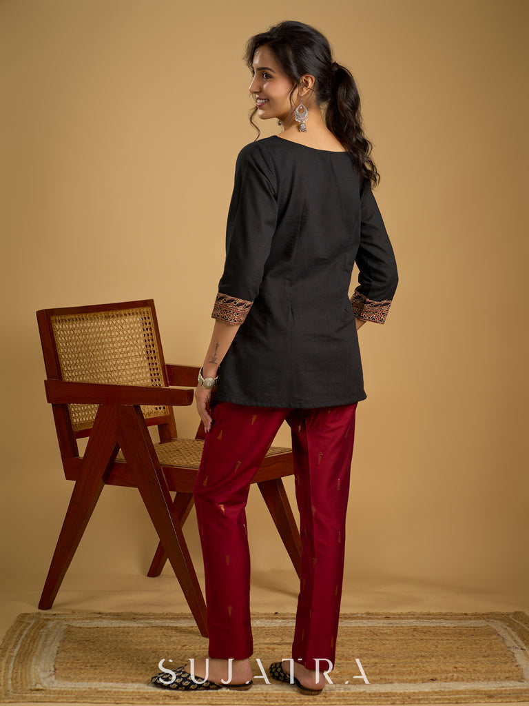 Graceful hand painted cotton ajrakh combination black top - Pant optional