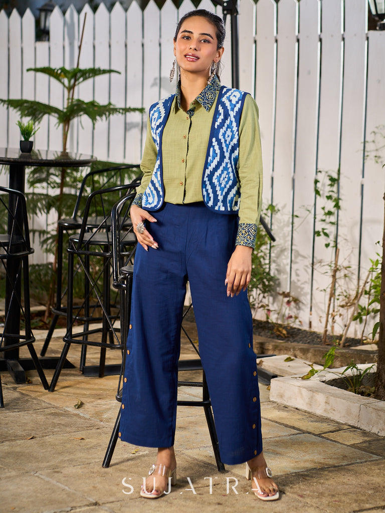 Refined Indigo Sleeveless Jacket In Cotton