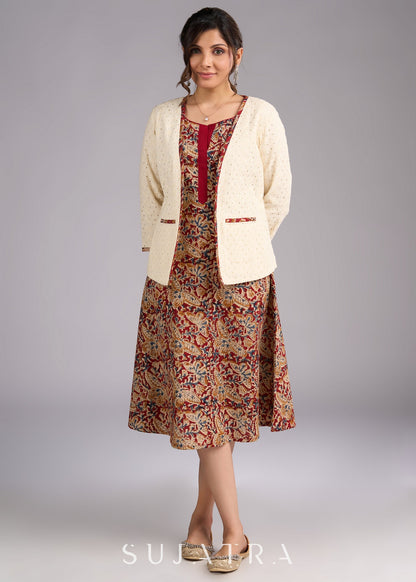 Timeless Maroon Kalamkari Sleeveless Dress - Hakoba jacket optional