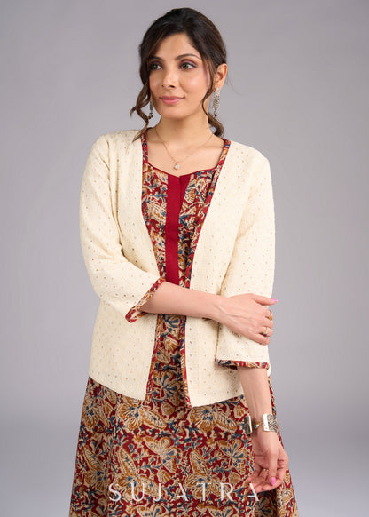 Ivory Elegance Hakoba Jacket with Kalamkari Accents - Dress optional