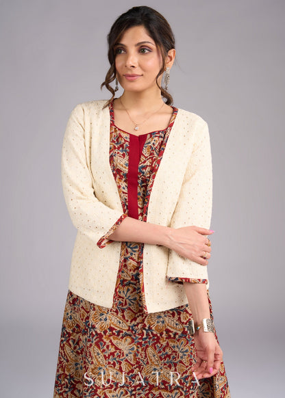 Timeless Maroon Kalamkari Sleeveless Dress - Hakoba jacket optional