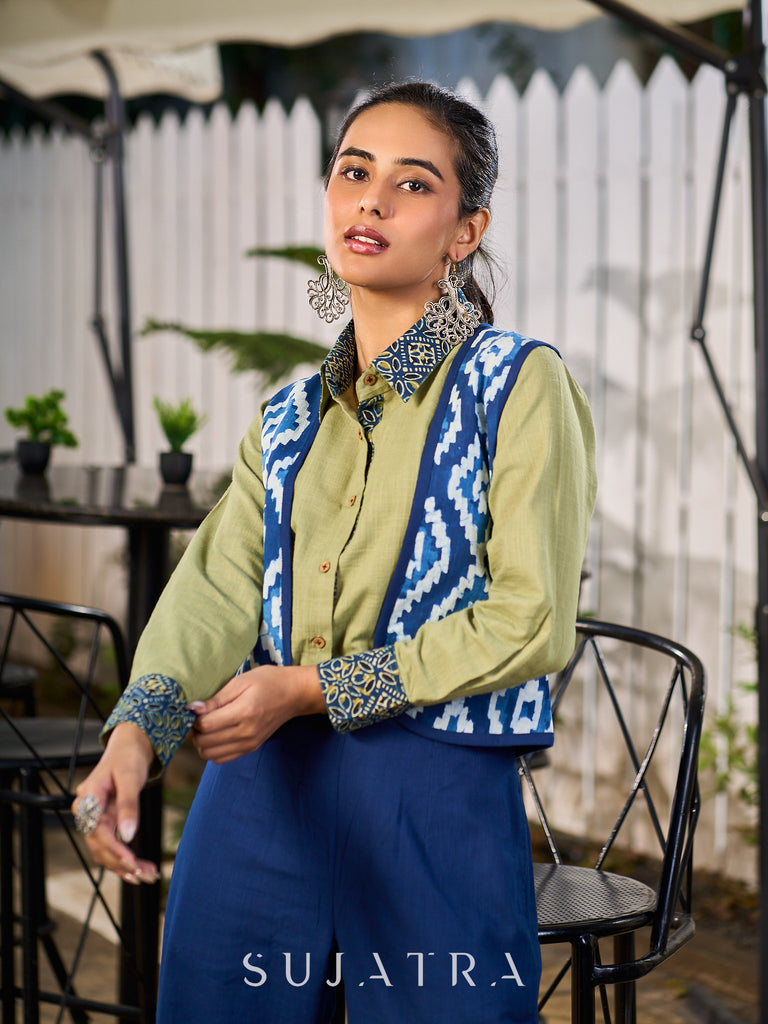 Refined Indigo Sleeveless Jacket In Cotton