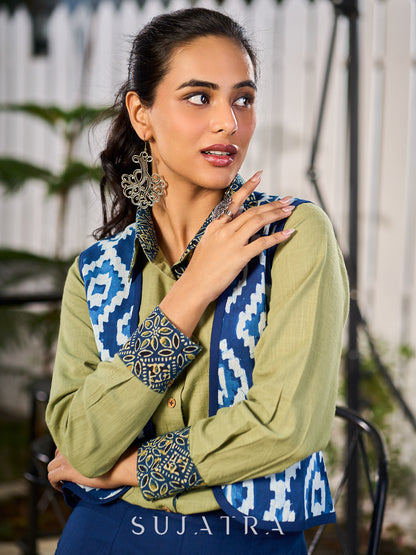 Refined Indigo Sleeveless Jacket In Cotton