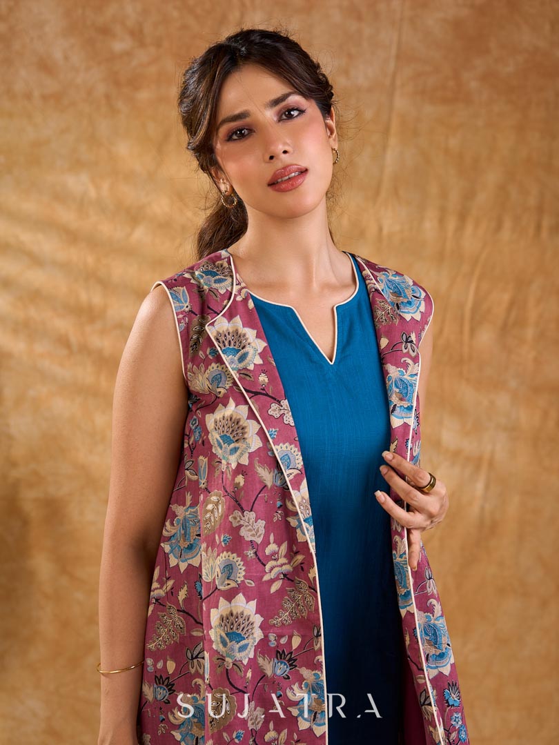 Elegant Blue Cotton Sleeveless Dress with Sleek Contemporary Silhouette
