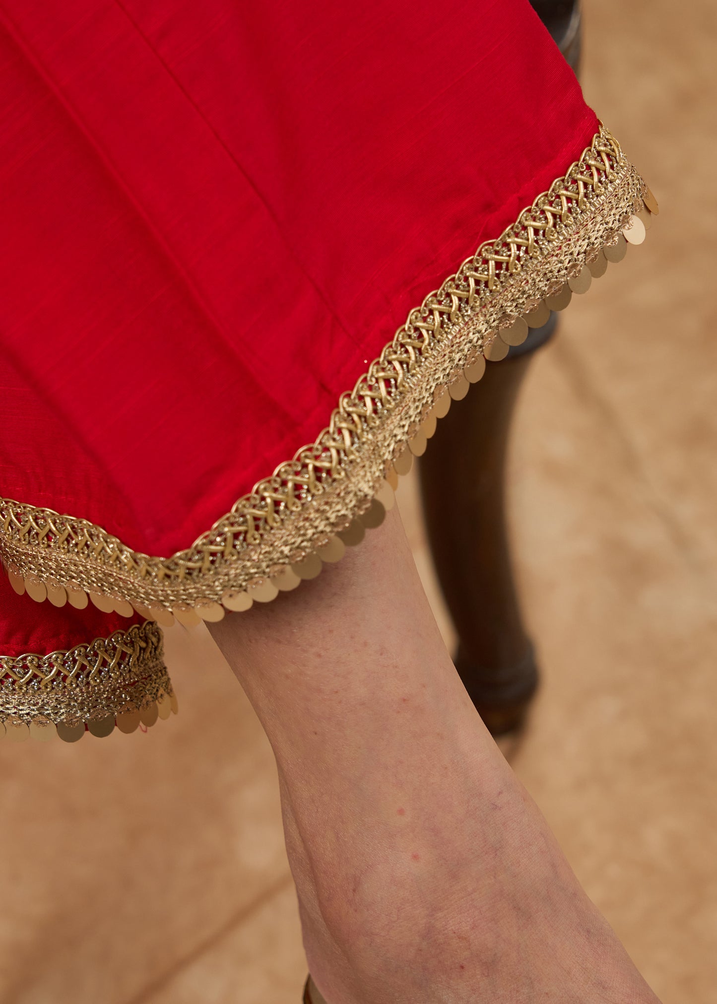 Stunning red cotton silk kurta adorned with intricate hand embroidery Pant optional