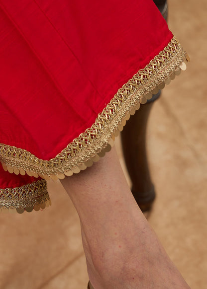 Red Cotton Silk Pant