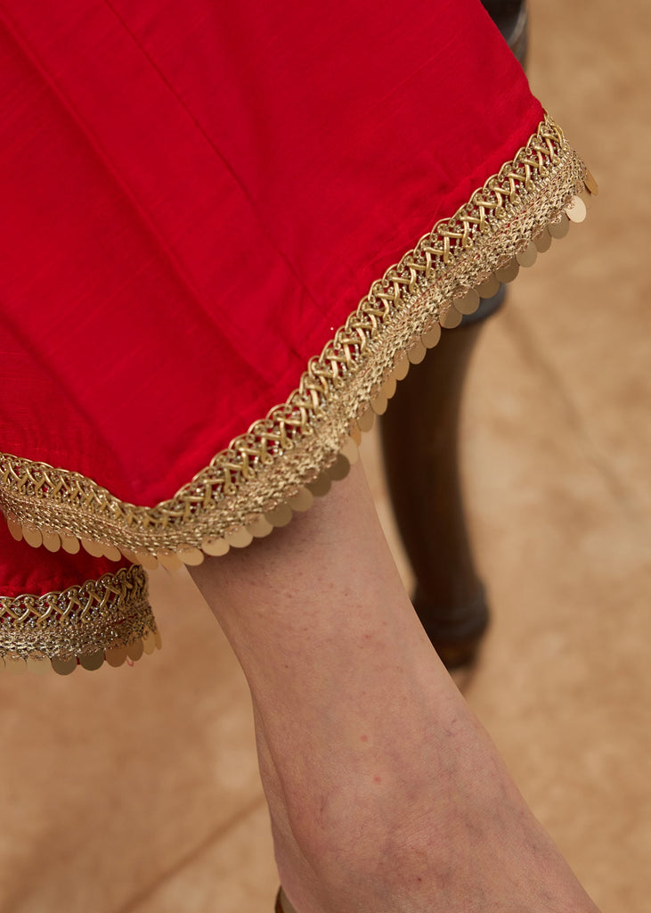 Red Cotton Silk Pant