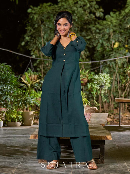 Effortless Bottle Green Cotton Kurta with Sleek Minimal Finish