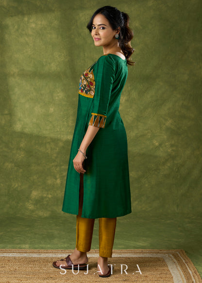 Exclusive Green Cotton Silk Kalamkari Kurta - Pant Optional