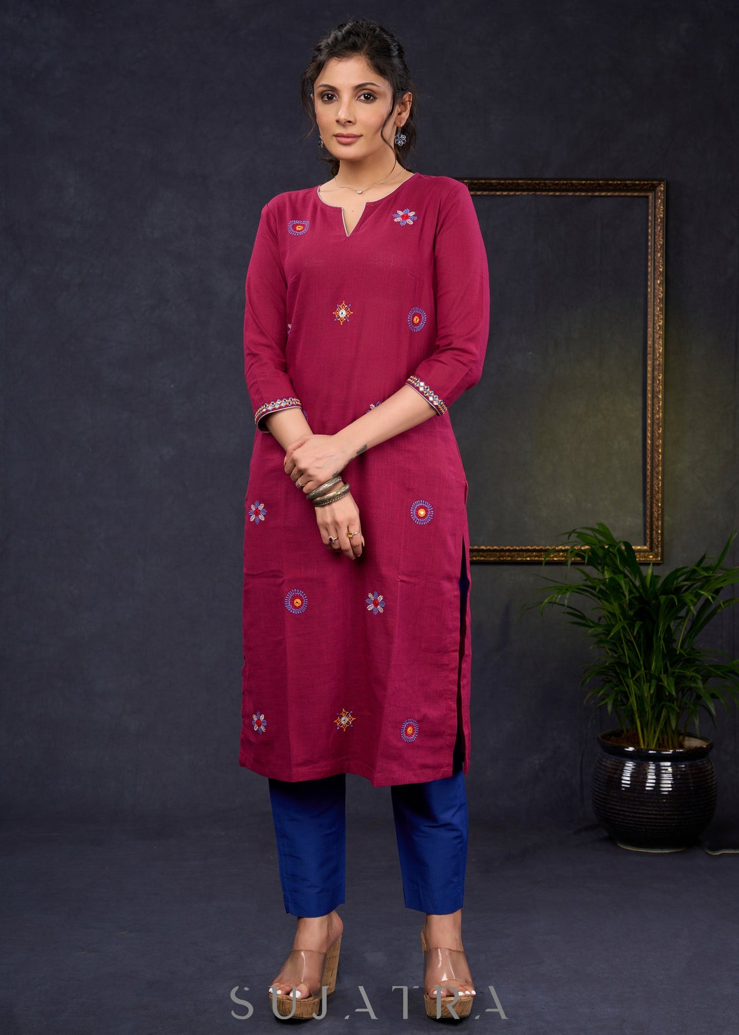 Blue Cotton Silk Pant
