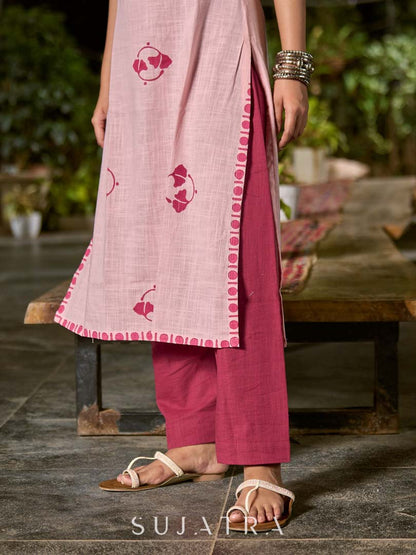 Breezy Blush Pink Cotton Kurta with Artistic Hand Block Print