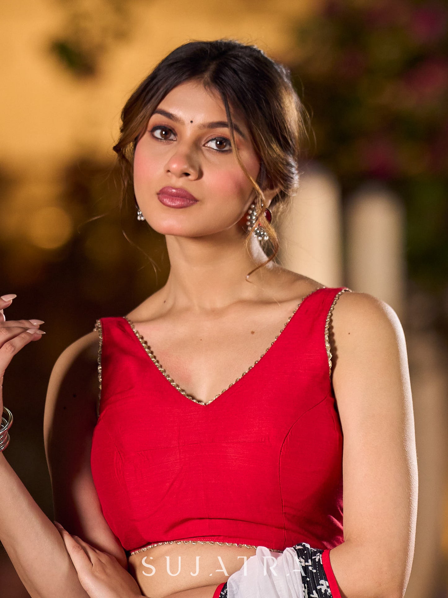 Graceful Red Cotton Silk Sleeveless Blouse