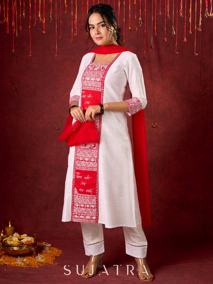 Beautiful hand-painted kurta in soft cotton-silk, perfect for special occasions - Pant and Dupatta optional.