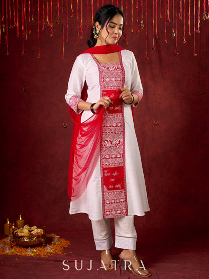Beautiful hand-painted kurta in soft cotton-silk, perfect for special occasions - Pant and Dupatta optional.