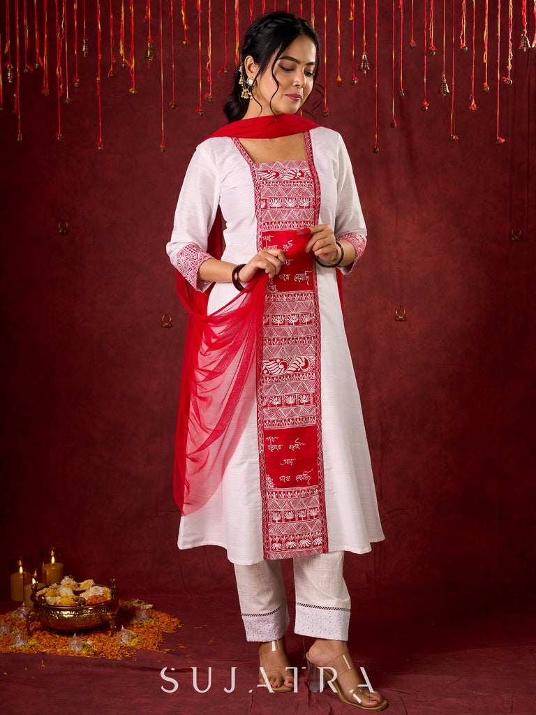Beautiful hand-painted kurta in soft cotton-silk, perfect for special occasions - Pant and Dupatta optional.