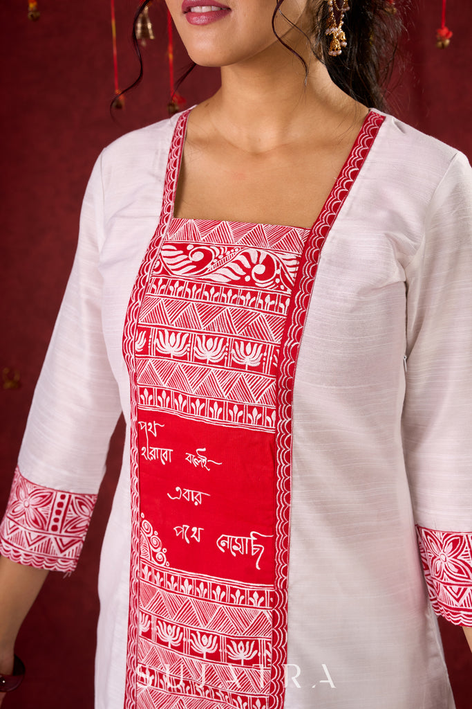 Beautiful hand-painted kurta in soft cotton-silk, perfect for special occasions - Pant and Dupatta optional.