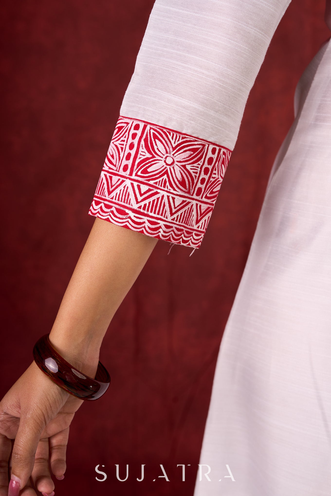 Beautiful hand-painted kurta in soft cotton-silk, perfect for special occasions - Pant and Dupatta optional.