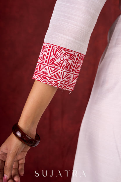 Beautiful hand-painted kurta in soft cotton-silk, perfect for special occasions - Pant and Dupatta optional.