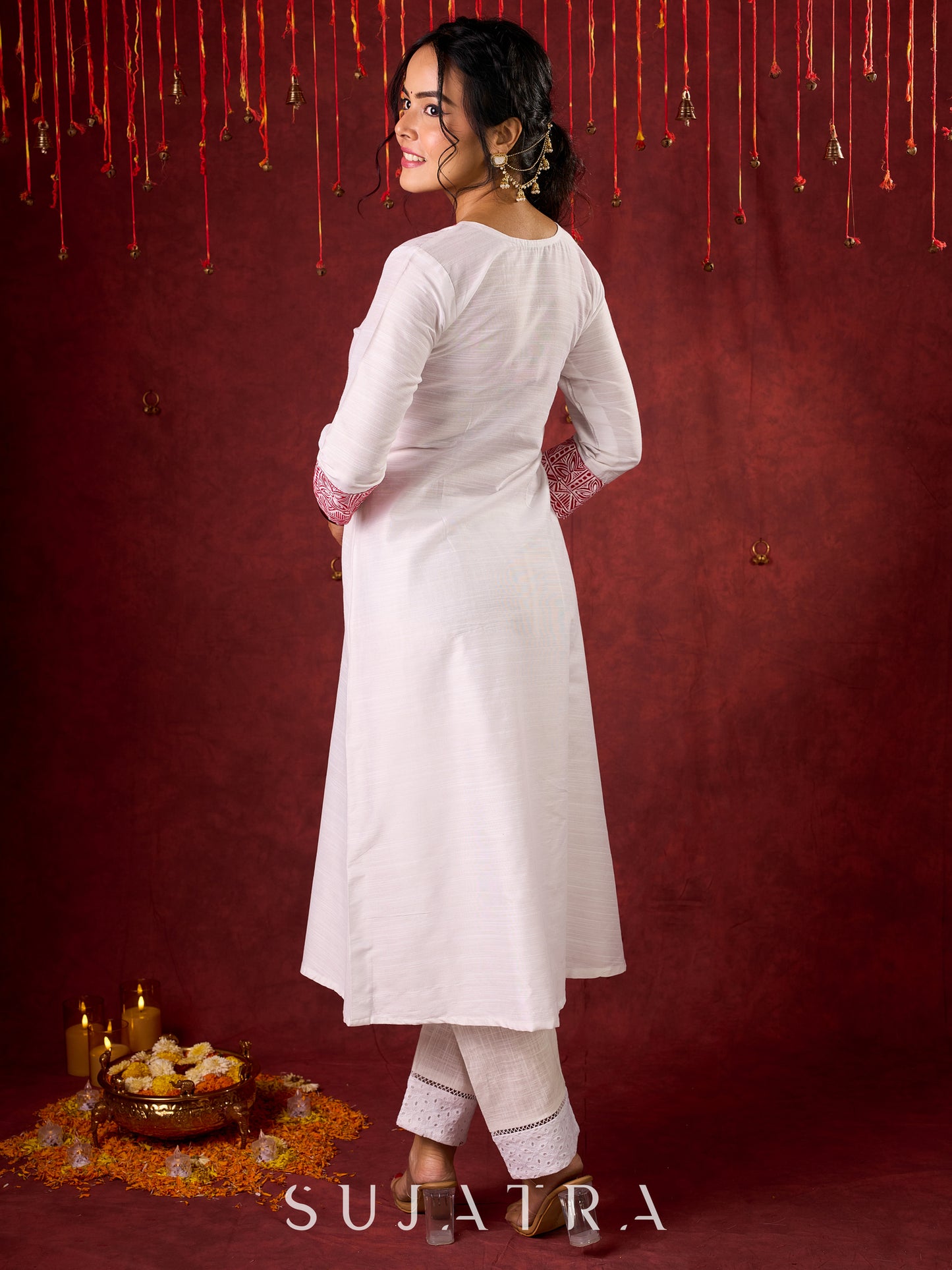 Beautiful hand-painted kurta in soft cotton-silk, perfect for special occasions - Pant and Dupatta optional.