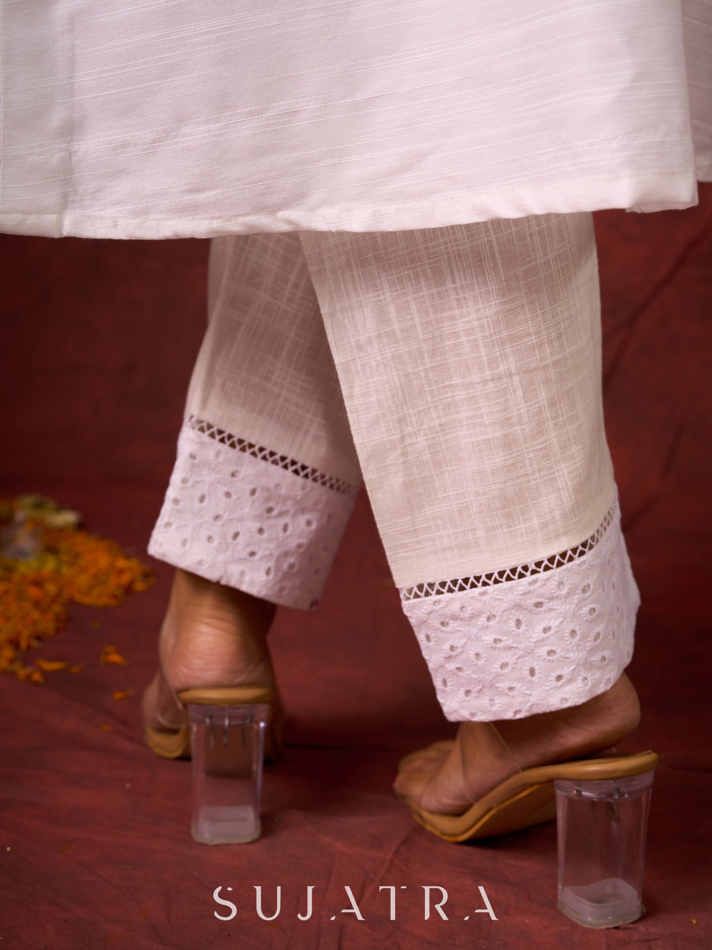 Beautiful hand-painted kurta in soft cotton-silk, perfect for special occasions - Pant and Dupatta optional.