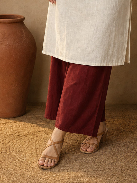 Maroon Cotton Flared Palazzo Pants
