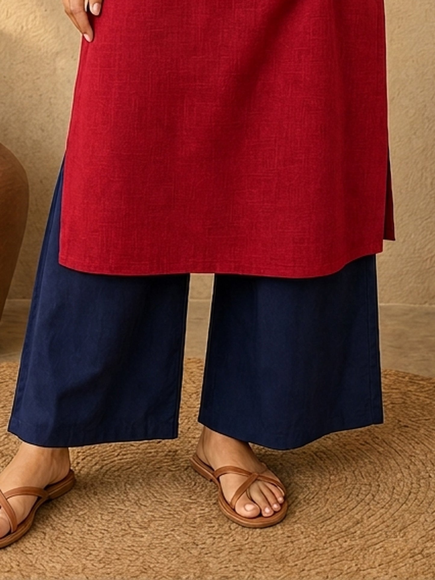 Timeless Navy Blue Cotton Straight Pant