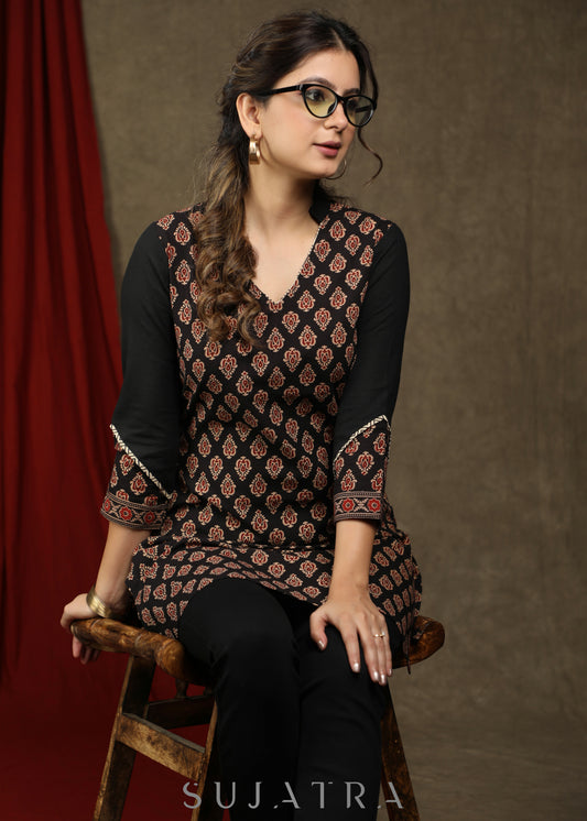 Exclusive black cotton ajrakh combination tunic