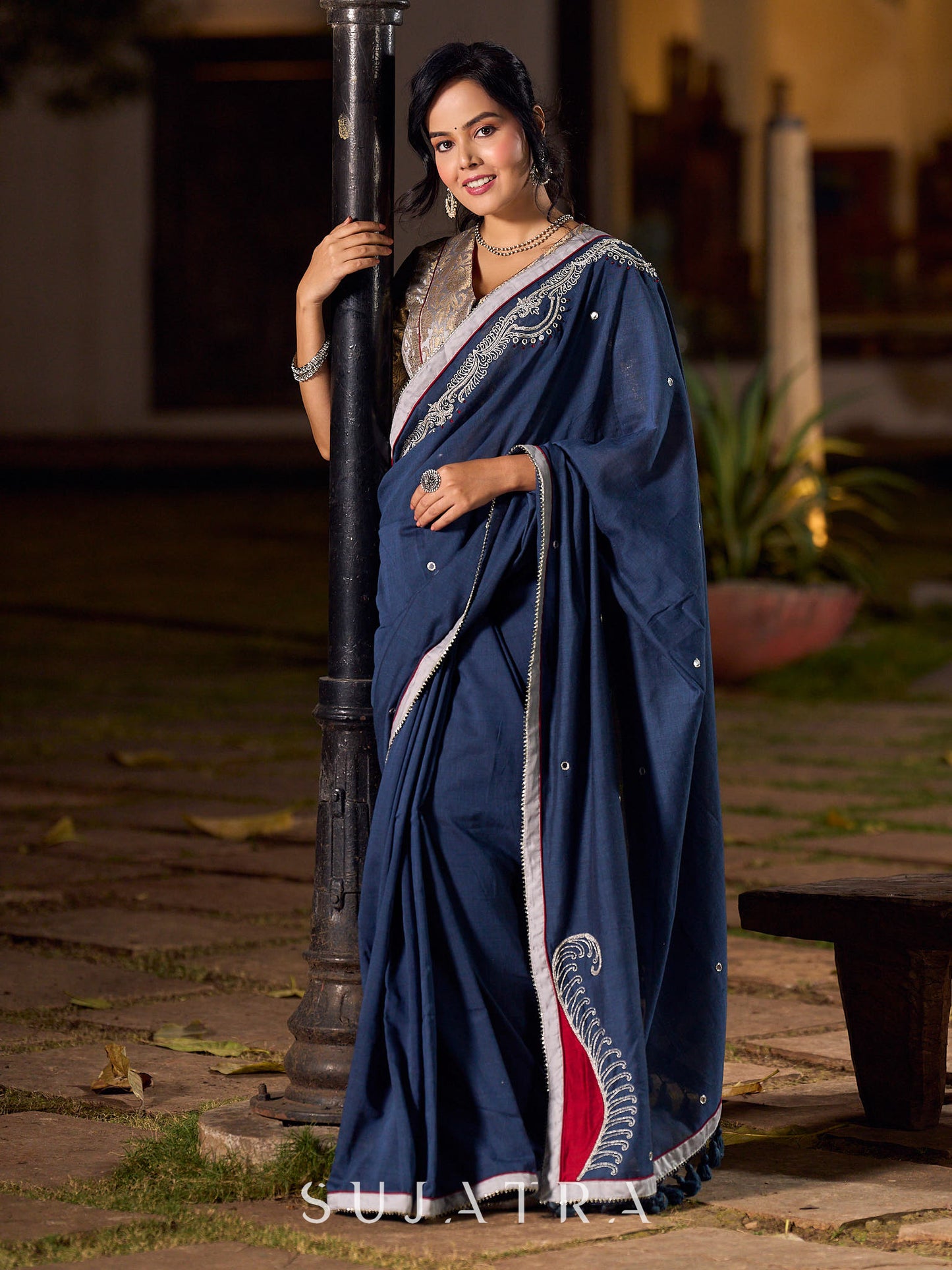 Timeless Grey Saree with Intricate Hand Embroidery