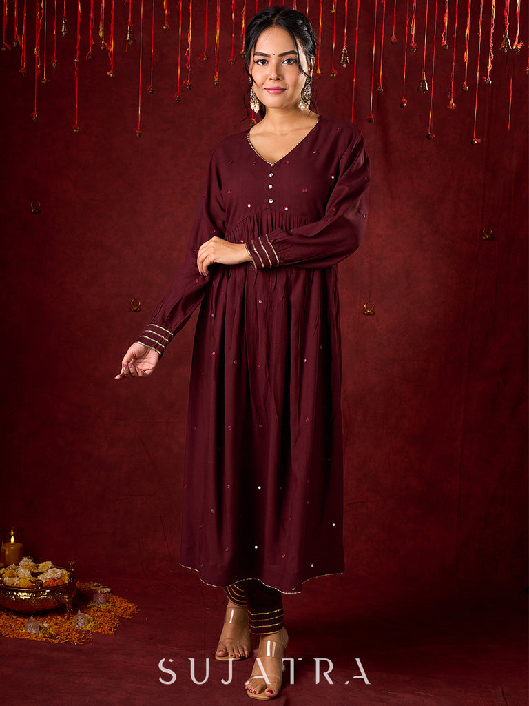 Elegant Rayon Kurta Featuring Handcrafted Mirror Embroidery - Pant and Dupatta optional