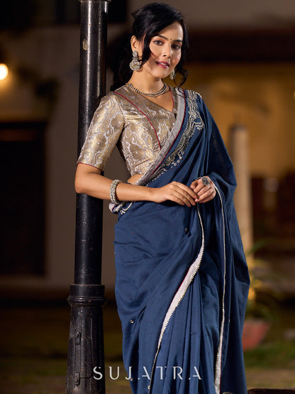 Timeless Grey Saree with Intricate Hand Embroidery