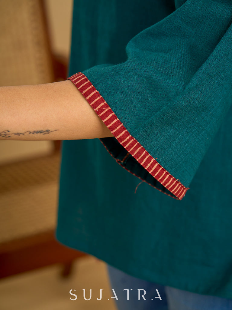 Graceful hand painted kalamkari cotton teal top