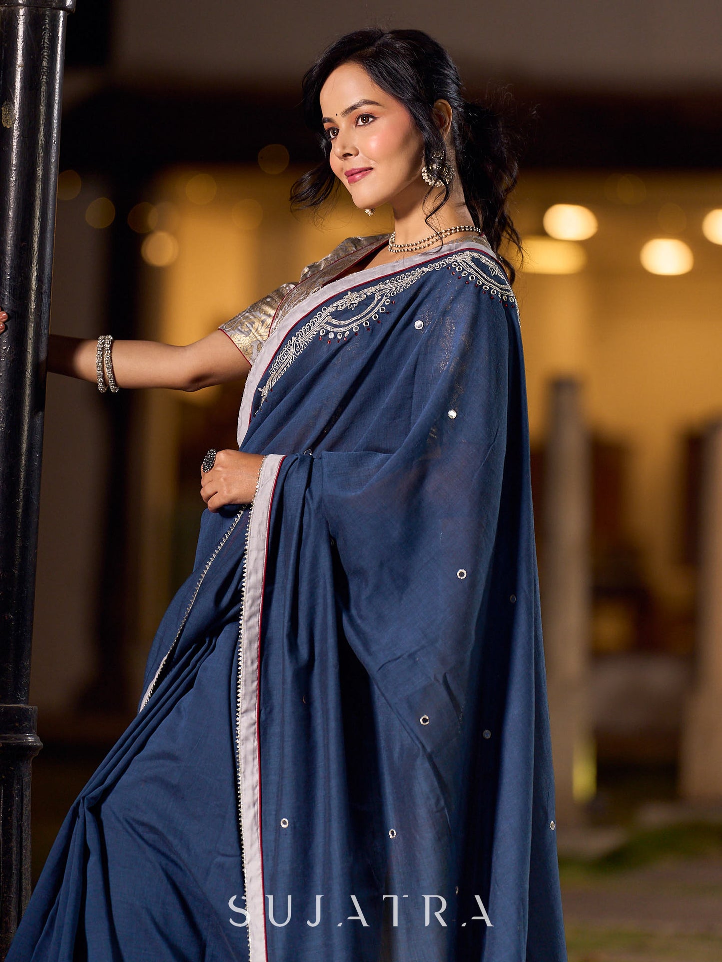 Timeless Grey Saree with Handcrafted Elegance