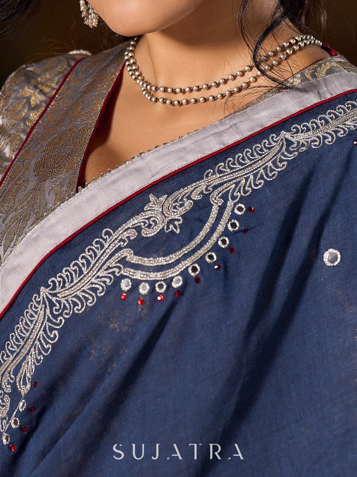 Timeless Grey Saree with Handcrafted Elegance