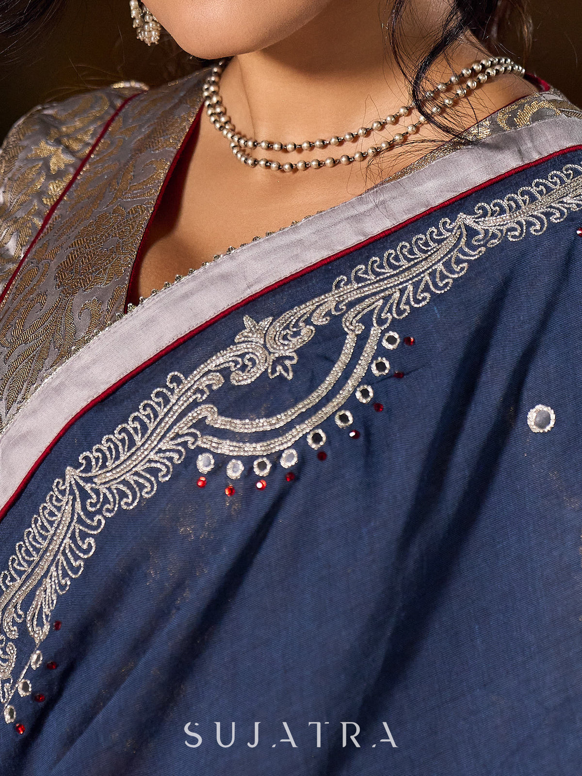 Timeless Grey Saree with Handcrafted Elegance - Blouse Optional