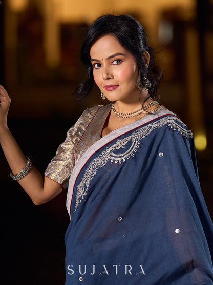 Timeless Grey Saree with Intricate Hand Embroidery
