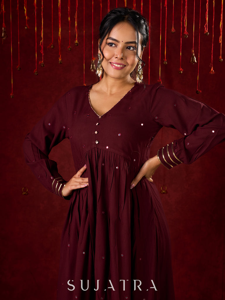 Elegant Rayon Kurta Featuring Handcrafted Mirror Embroidery - Pant and Dupatta optional