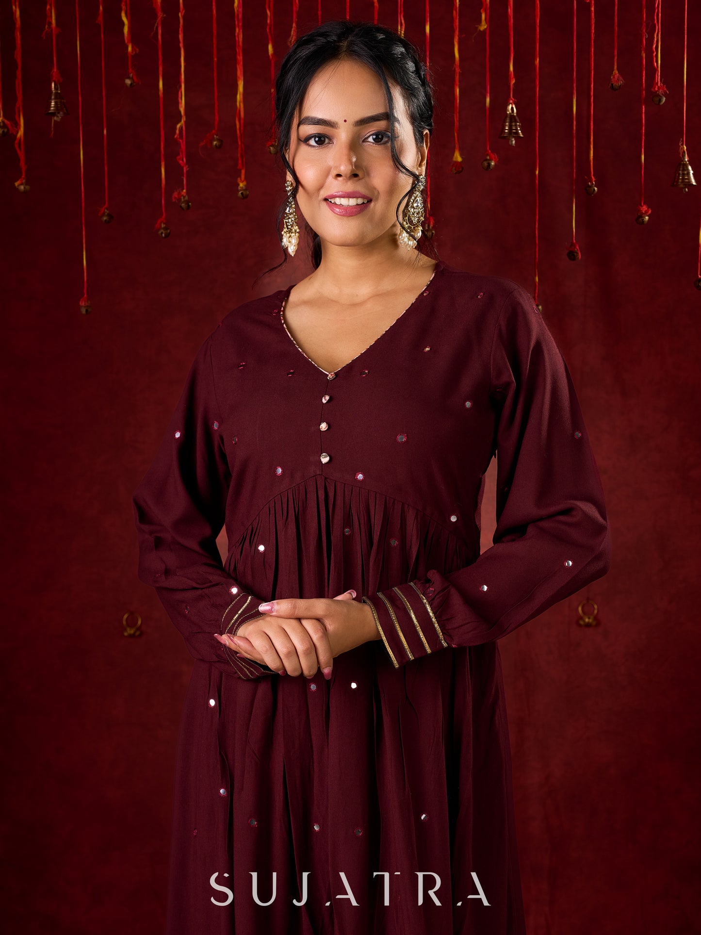 Elegant Rayon Kurta Featuring Handcrafted Mirror Embroidery - Pant and Dupatta optional