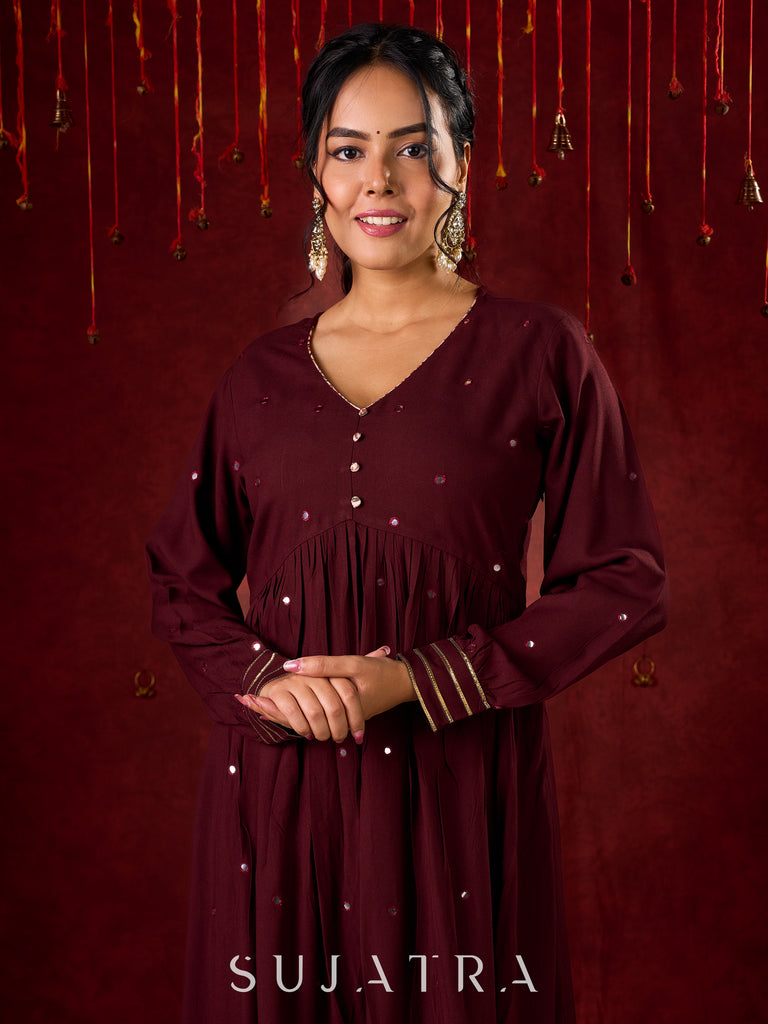 Elegant Rayon Kurta Featuring Handcrafted Mirror Embroidery - Pant and Dupatta optional