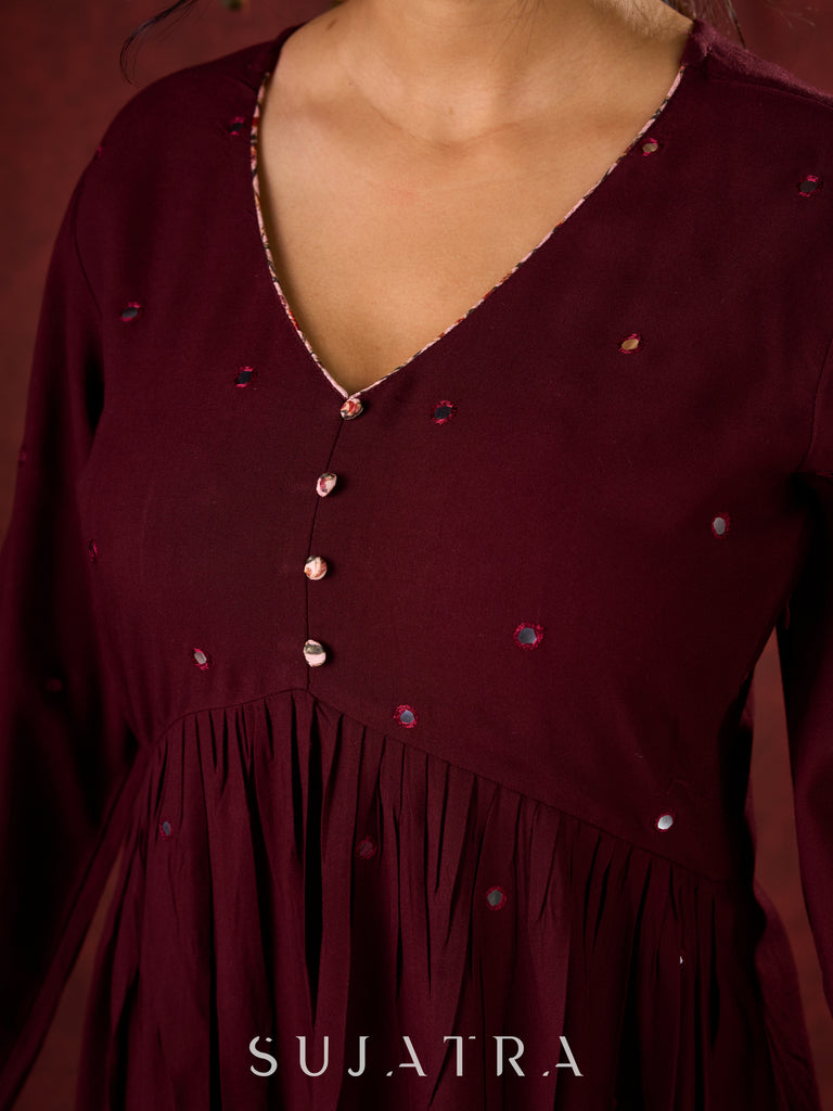 Elegant Rayon Kurta Featuring Handcrafted Mirror Embroidery - Pant and Dupatta optional