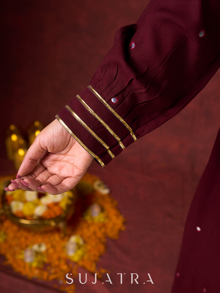 Elegant Rayon Kurta Featuring Handcrafted Mirror Embroidery - Pant and Dupatta optional